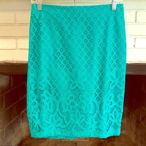 LOFT Pencil Skirt - Aqua Lace Pattern